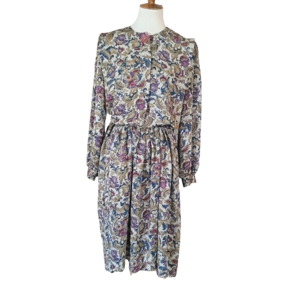 Vintage Silk Floral Acid Pleated Day Dress - Picture 2 of 8